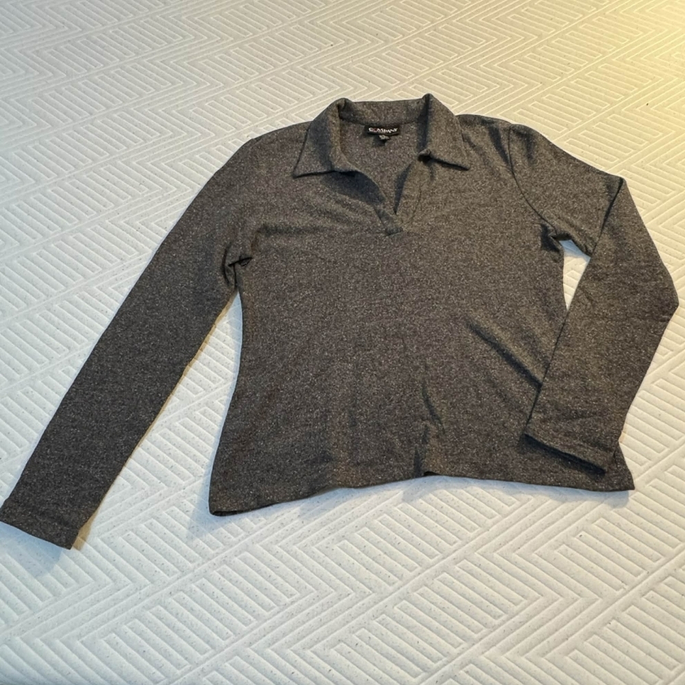Vintage Company Ellen Tracy Wool Silk Blend Grey Knit Collar Sweater Women's 14